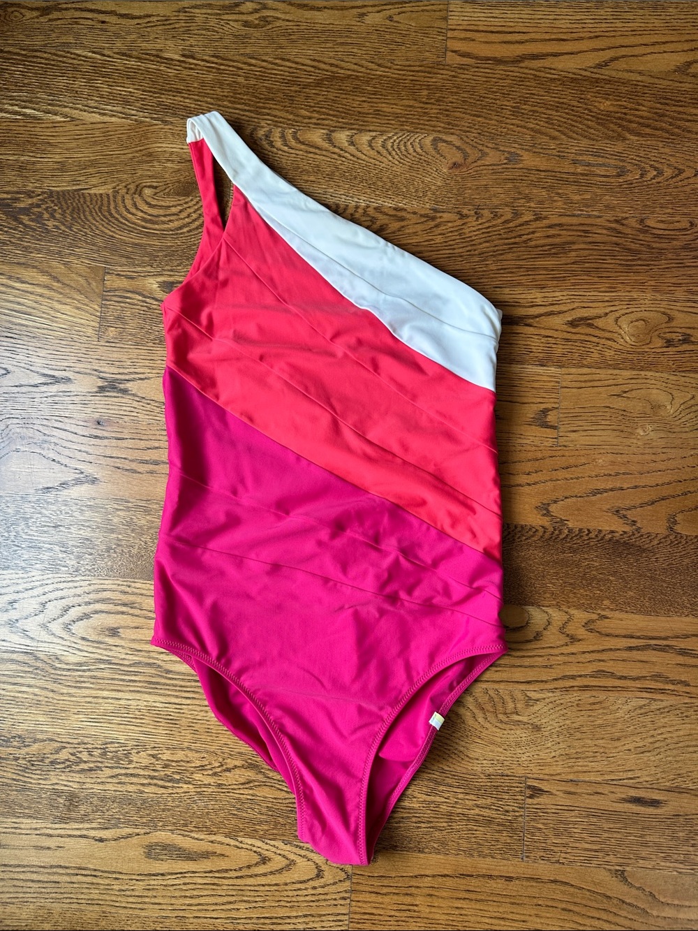 summersalt One-Shoulder Colorblock Swimsuit in Hot Pink, Coral & White